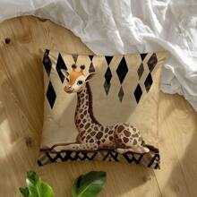 1 件躺卧长颈鹿印花柔软天鹅绒装饰抱枕套，单面图案 45*45 厘米，适用于客厅、卧室、沙发、家居、礼物 - 彩色 - 查看 10
