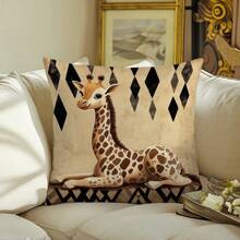 1 件躺卧长颈鹿印花柔软天鹅绒装饰抱枕套，单面图案 45*45 厘米，适用于客厅、卧室、沙发、家居、礼物 - 彩色 - 查看 7
