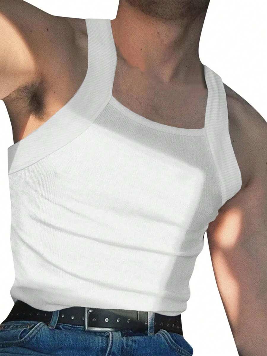 قميص رجالي كاجوال بدون أكمام ضيق ، قماش مُنفّس وسريع الجفاف ومُقاوم للرطوبة، مثالي للأنشطة الخارجية في الطقس الحار - أبيض - مشاهدة 1