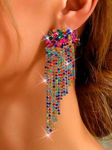 2pcs Fashion Long Fringe CZ Crystal Women's Earrings, Copper Alloy Zirconia Inlay, Shiny And Fashionable, Suitable For Parties And Daily Wear