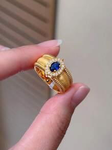 小众设计，复古鸽子蛋戒指，女款拉丝珠闪耀水钻宽面，拉丝戒指，小众时尚设计，百搭戒指，时尚高级感，优雅手链，女士日常派对配饰，时尚首饰，闺蜜礼物 - 金色 - 查看 8