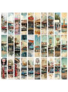 30pcs Vintage Used Gas Station Bookmarks, Student Reading Book Decoration, Office Supply, DIY Message Cards