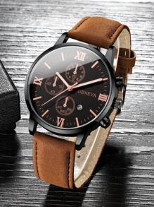 2 件套：男士时尚经典罗马数字表盘石英表和皮带（不含表盒）