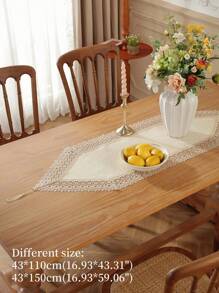 1 件缎面提花桌旗，精致水溶性刺绣蕾丝花边，简约高端，适合所有季节，可用作厨房/餐桌旗、餐垫、野餐垫、礼物、橱柜围巾、家居装饰、家庭聚会、节日装饰，适用于室内/室外、别墅、派对、婚礼装饰、装饰、户外家具系列，尺寸可选 - 卡其色 - 查看 6