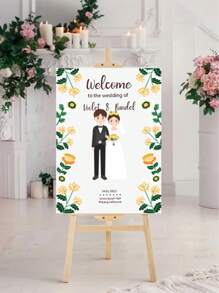 1pc Custom Personalized Wedding Poster, Personalized Outdoor Cartoon Cute Characters Wedding Welcome Plate, Elegant Custom Wedding Welcome Plate, Personalized Celebration Logo, Custom Name Date Location Poster, Can Be Used As Birthday Gifts, Anniversary Gifts, Commercial Signs, Scene Layout, Beautifully Decorated, Stylish And Simple, Modern Custom, Personalized, Unique Ideal Gift - Multicolor - View 5