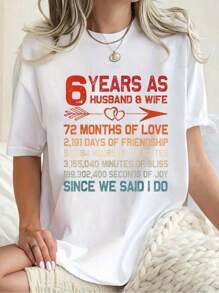 6 Years As Husband & Wife 6Th Anniversary Gift For Couple T-Shirt Print T-Shirt, Casual Crew Neck Short Sleeve Comfort Tee Top For Spring & Summer, Women'S Clothing 100% Cotton