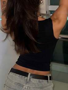 女士水滴钻石装饰短款吊带背心紧身性感无袖上衣