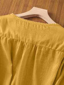 Women's Embroidered Loose Bohemian Vintage Blouse, Casual Spring/Summer Top Vacation - Yellow - View 4
