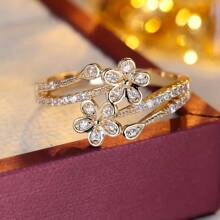 1pc Women's Elegant & Classy Fashionable Ring Inlaid With Synthetic Zirconia, Suitable For Daily Wear, Dates, Work, Versatile