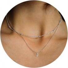 1 Pc Stainless Steel Layered Initial Necklace Tiny A-Z Pendant Choker Necklace Cute Initial Letter Necklace For Women
