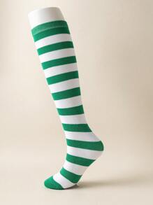 1双/包 女士日式条纹长筒袜 COSPLAY 动漫派对角色扮演条纹少女长筒袜，Y2K风格，舒适袜子