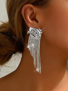 2pcs Fashion Long Fringe CZ Crystal Women's Earrings, Copper Alloy Zirconia Inlay, Shiny And Fashionable, Suitable For Parties And Daily Wear