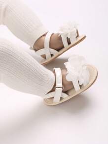 可爱女孩花卉 PU 鞋，带柔软橡胶外底，时尚婴儿夏季凉鞋 - 白色 - 查看 8