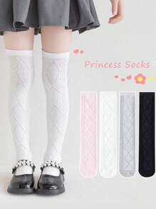 1 Pair Kids Thin Knee-High Socks,Princess Design Leg Warmers,Versatile Mesh Long Stockings For Girls, Spring/Summer