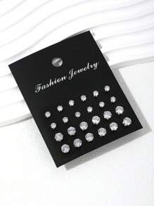 48pcs Fashionable Cubic Zirconia Stud Earrings, Suitable For Party, Date, Gift, Daily Wear - Multicolor - View 3