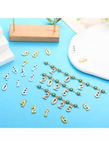 10 Pcs/Set 5 Warna Paduan Logam Angka 0-9 Liontin Jimat Digital Aksesoris Perhiasan DIY 16*8mm S110 - Angka 0-9 - View 4