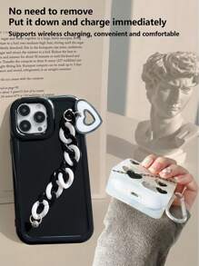 2025 New Design Black & White Heart Chain Phone Case & Earphone Case Set - Black and White - View 5