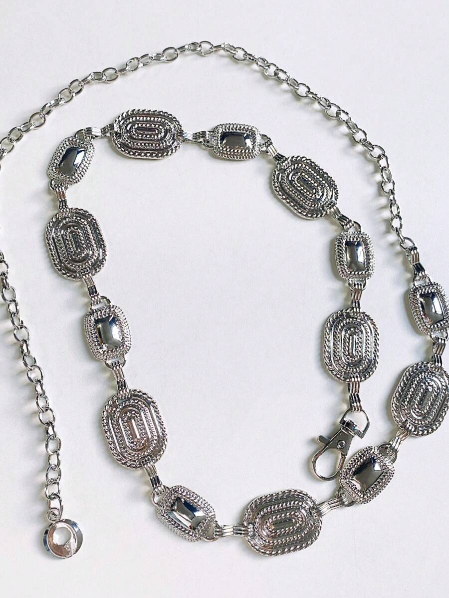 Women's Belt Chain Circle Engraved On The Chain Well Detailed Women's Accessory In High 92/120 * Category - Silver - View 1