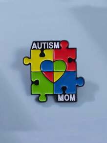 1 Pc," Mom" Enamel Pin Rainbow Puzzle Pieces Badge Jewelry Mother Autistic Awareness Pin For Clothes Bag Charm School