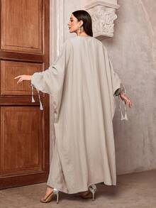 1 件女式优雅纯色米色长裙，蝙蝠袖阿拉伯长袍连衣裙，适合日常、旅行、度假穿着 - 杏色 - 查看 2