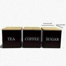 1 Set Of 3 Rectangular Bamboo Lid Tin Cans, Simple Ins European Style, Airtight Metal Container For Coffee, Candy, Tea Storage With Label, Easy Round Kitchen Canister Set - Multicolor - View 9