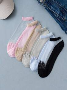 5 pares de medias transparentes de seda de vidrio para mujer, calcetines de unicolor transpirables de baja altura, transparentes, aptos para primavera, verano, uso diario y casual