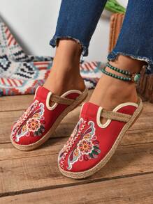 女士花卉图案平底鞋，休闲便鞋，轻便舒适 - 紅色 - 查看 6