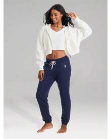 Pantalones de chándal jogger para mujer de U.S. Polo Assn., pantalones de estar en casa de felpa francesa - Marina de guerra - Ver 2