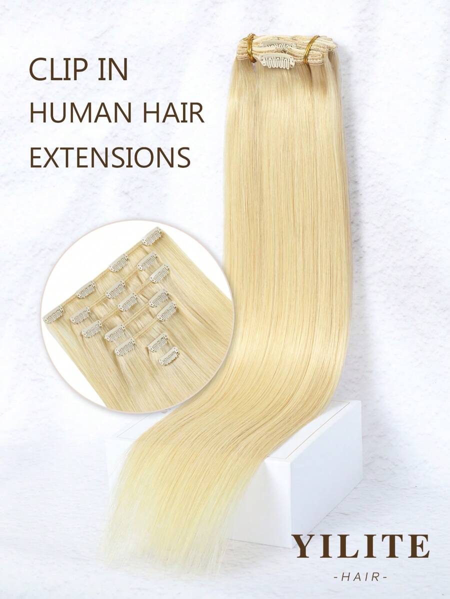 Yilite Hair Extensions Clip Ins 14-20 Inch 7pcs #613 Bleach Blonde Clip In Hair Extensions Human Hair Straight Clip In Hair Extensions Real Human Hair Double Weft (14-20 Inches #613 Bleach Blonde) - S613 - View 1