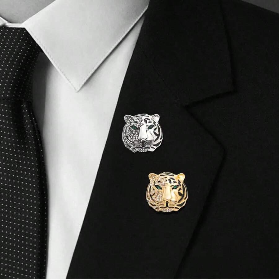 Vintage Tiger Year Chinese Zodiac Tiger Head Brooch, Suit/Blazer Fierce Tiger Pin, Unique Personal Accessory For Unisex, Versatile - Tiger Head Brooch - View 1