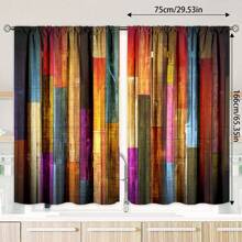 2pcs Rainbow Wood Panel Pattern Home Textile Digital Printing Curtains - Rod Pocket Design, Suitable For Living Room, Bedroom, Kitchen Home Decor - Multicolor - View 4