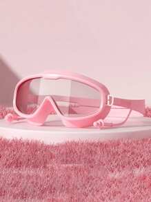 1 Stück Große Rahmen Schwimmbrille, wasserdichte antibeschlagende hochauflösende Schwimmbrille mit Ohrstöpseln, Silikon Schwimmbrille & Schwimmkappe, Unisex Erwachsene Professionelle wasserdichte bequeme Silikon Kappe, modische Große Größen Trainings Schwimmkappe