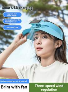 1 pieza Gorra con ventilador recargable y con energía solar, Vuelta al Colegio, 2 modos de alimentación ajustables, 3 velocidades de viento, inclinación de 45° hacia arriba y hacia abajo - Multicolor - Ver 7