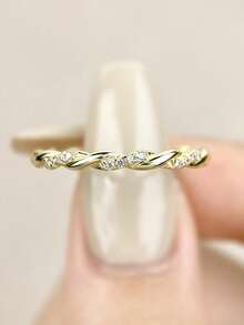 1 件满天星实心戒指铂金情侣对戒 S925 纯银欧美风格精美珠宝礼物 - 線條麻花扭紋 - 查看 6