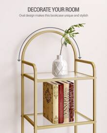 HEXCELEN Bookcase Bookshelf, Tempered Glass Bookshelves, Slim Shelving Unit For Bedroom, Bathroom, Home Office, Steel Frame, Home Decor, 4 Tier,5 Tier, 6 Tier Gold - 金色 - 查看 6