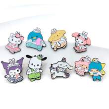 Sanrio Alfileres de solapa esmaltados de la familia de dibujos animados Sanrio, prendedores de metal bonitos de Hello Kitty, Kuromi, Cinnamoroll, figuras de anime Kawaii para la mochila