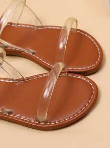 1双儿童棕色凉鞋，透明PU绑带，后跟绑带设计，圆头露趾平底防滑时尚奢华可爱罗马凉鞋，适合3-12岁男孩女孩，日常、派对、旅行，2026夏季款 - 無色 - 查看 6