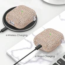 1 pieza Estuche para auriculares con brillos, estrellas de cristal rhinestone + dragón dorado con cierre de langosta, compatible con Apple 1/2/3, Pro/Pro 2, Nueva 4ta generación, cubierta protectora decorativa con cristales