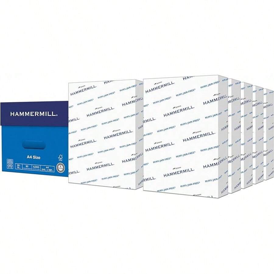 Paquete de 10 resmas (5,000 hojas) de papel Hammermill A4, 20 lb, papel para fotocopias (210 mm X 297 mm), 92 de brillo, fabricado en EE. UU., 105500C - A4 - Ver 1