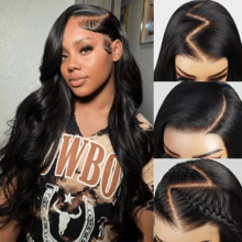 13x4 波浪人发假发 180% 密度透明蕾丝前部假发 100% 雷米人发 女士自然黑色 更浓密更厚实 预拔人发假发 - 黑色 - 查看 2