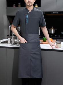 Áo khoác đầu bếp phong cách Trung Quốc, tay ngắn, thoáng khí & bền, lưới thông gió phía sau, thiết kế họa tiết mây Trung Quốc, ý nghĩa tốt lành, dành cho cả nam và nữ, thích hợp cho dịch vụ ăn uống, tiệm bánh, bếp khách sạn, nhà hàng, căng tin, xuân/thu/đông, áo khoác đầu bếp tay ngắn màu xám, có sẵn cỡ nhỏ - màu đen - Xem 6