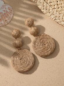 1 paio di orecchini pendenti a cerchio in stile bohémien con pendente in rafia, orecchini a goccia perfetti per le vacanze al mare