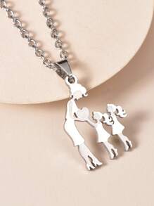 1 chiếc vòng cổ mặt dây chuyền hoạt hình bằng thép không gỉ thời trang, vòng cổ thanh lịch cho phụ nữ, quà tặng cho Ngày của Mẹ, Ngày Lễ Tạ ơn, trang phục hàng ngày - Bạc - Xem 5