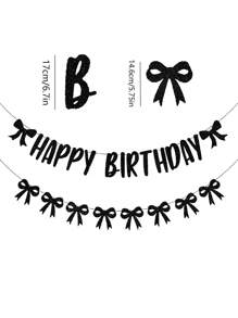 Guirnalda con moños de cumpleaños, decoraciones con moños negros brillantes de "Feliz Cumpleaños" para una fiesta de cumpleaños de niña, suministros para fiesta de cumpleaños negros, decoración para fiesta de cumpleaños de Halloween