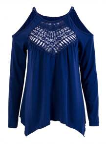 Women Top Shirt, Long Sleeve Solid Color Off Shoulder Hollow Outfit, Loose Pleated Pullover Wild Fashion Hot Outfit