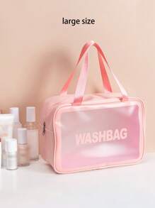 1 Pc Pvc Makeup Bag With A Small Body And Large Storage Capacity,Portable Women's Travel Transparent Waterproof Wash Bag, Storage Bag, Handbag Bag, Multi-Functional Travel Makeup Wash Bag,One Bag Is Versatile And Convenient For Daily Life, Cold Resistant, Waterproof Material, Semi Transparent Frosted Design, Beauty And Makeup Tools