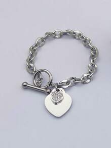 1 pezzo Braccialetto elegante a forma di cuore con strass in acciaio inossidabile, design minimalista versatile, delicato e dolce, ottimo regalo per amici/studenti, adatto per uso quotidiano