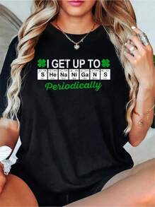 Shenanigans Periodic Table Elements Science St Patricks Day T-Shirt - 100% Cotton Women's Casual Short Sleeve Crew Neck T-Shirt For Spring & Summer