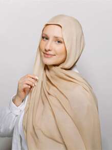 1pc Instant Hijab With Undercap, Silky Soft Breathable Fabric, Jersey Hijab With Underskirt Cap, Suitable For Daily Wear, Festivals, Prayers, Mosque Visits - Apricot - View 3