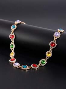 1pc Punk Multi-Color Crystal Necklace, Men's Fashion Luxury Minimalist Charm Choker, Couple Necklace
